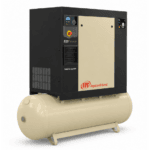 Ingersoll Rand R-Series rotary screw air compressor mounted on a horizontal tank