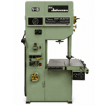 Dake-Johnson V-16 vertical band saw in green, front view