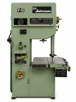 Dake-Johnson V-16 vertical band saw with its work selector panel and tilting table