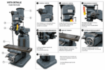 Annotated diagram of the Induma vertical mill identifying head, spindle, table and column